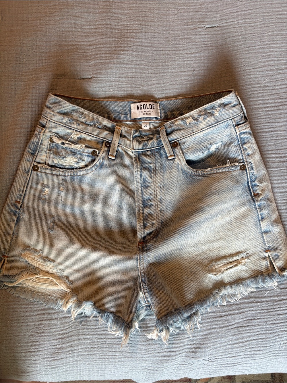 Agolde Light Wash Distressed Jean Shorts